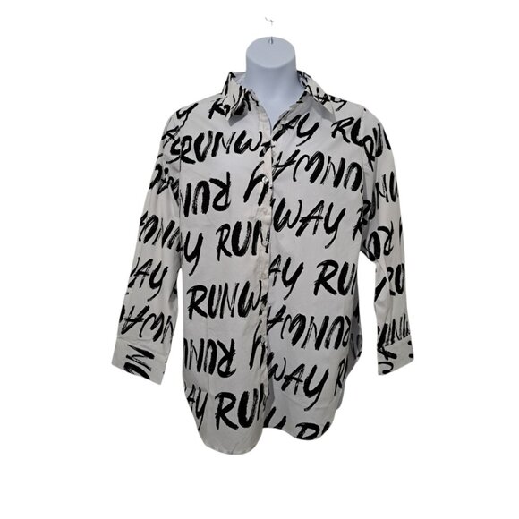 Ashley Stewart Tops - Ashley Stewart Runway Cotton Blend Shirt Black and White Size 18 Long Sl…